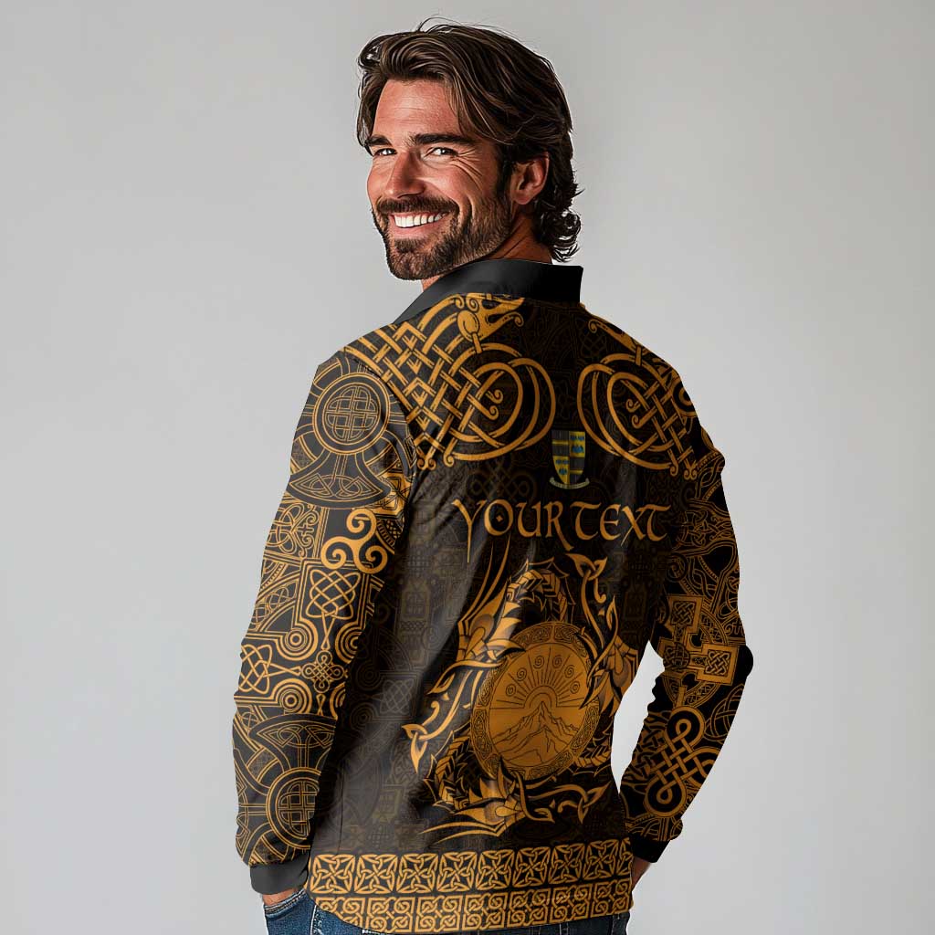 Personalized Brecknockshire Sir Frycheiniog Long Sleeve Polo Shirt Gold Brecon Beacons Mountain Celtic-inspired - Wonder Print Shop