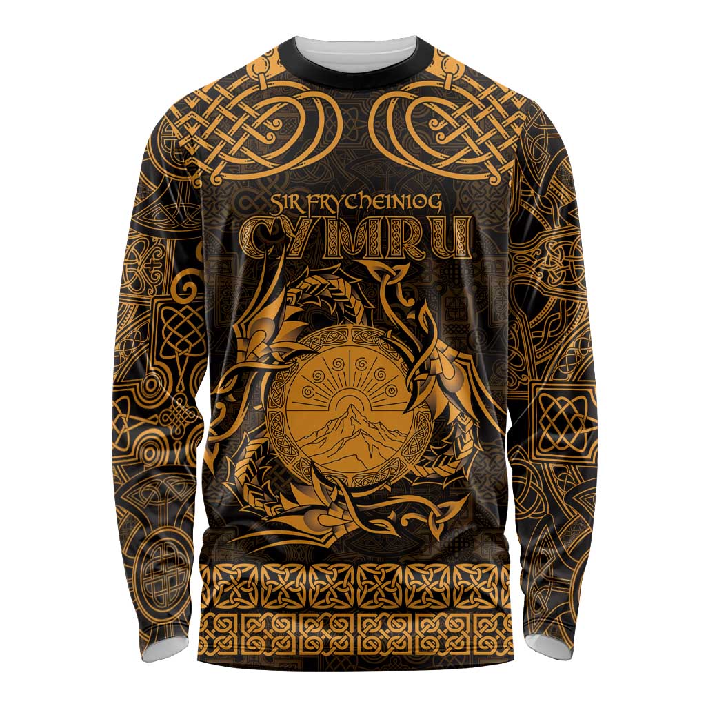 Personalized Brecknockshire Sir Frycheiniog Long Sleeve Shirt Gold Brecon Beacons Mountain Celtic-inspired - Wonder Print Shop