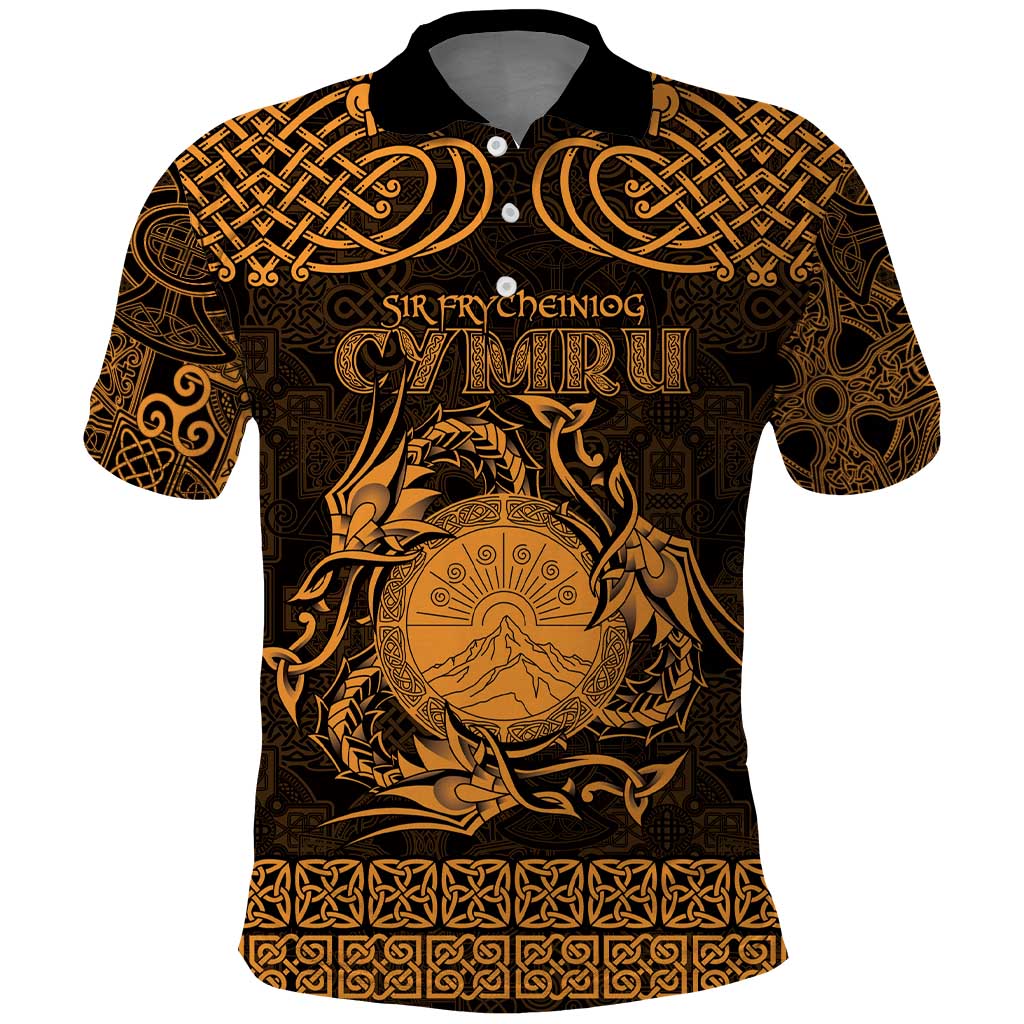 Personalized Brecknockshire Sir Frycheiniog Polo Shirt Gold Brecon Beacons Mountain Celtic-inspired - Wonder Print Shop
