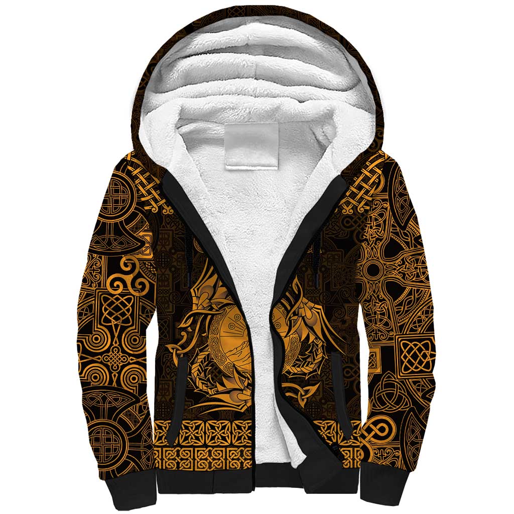Personalized Brecknockshire Sir Frycheiniog Sherpa Hoodie Gold Brecon Beacons Mountain Celtic-inspired - Wonder Print Shop