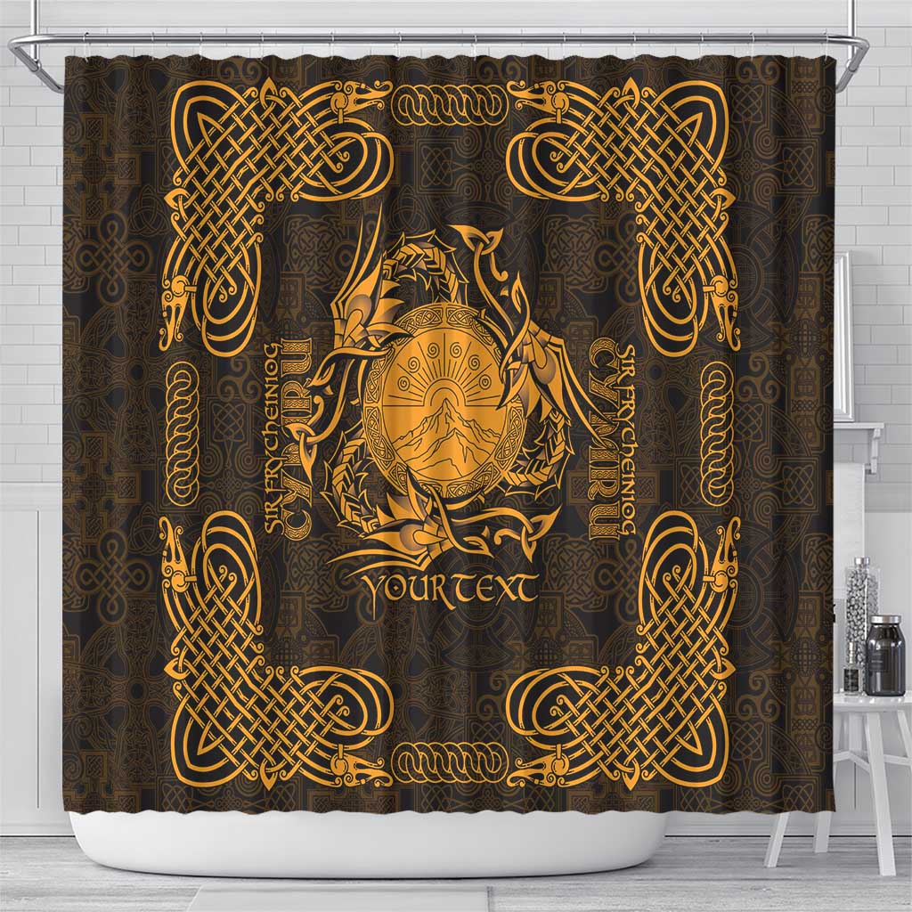 Personalized Brecknockshire Sir Frycheiniog Shower Curtain Gold Brecon Beacons Mountain Celtic-inspired - Wonder Print Shop