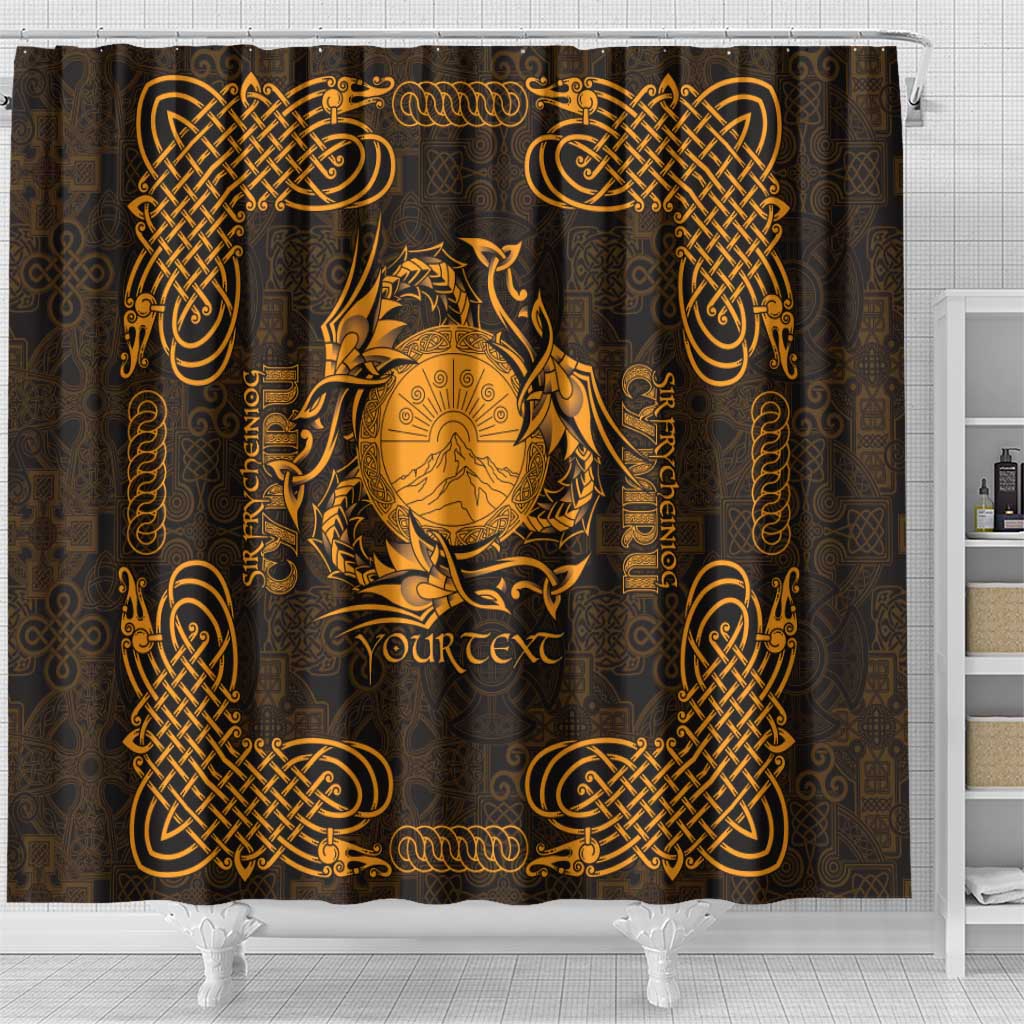 Personalized Brecknockshire Sir Frycheiniog Shower Curtain Gold Brecon Beacons Mountain Celtic-inspired - Wonder Print Shop