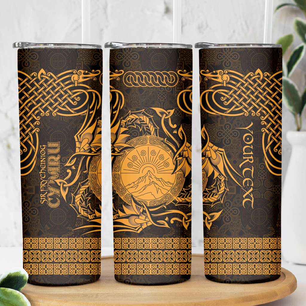 Personalized Brecknockshire Sir Frycheiniog Skinny Tumbler Gold Brecon Beacons Mountain Celtic-inspired - Wonder Print Shop