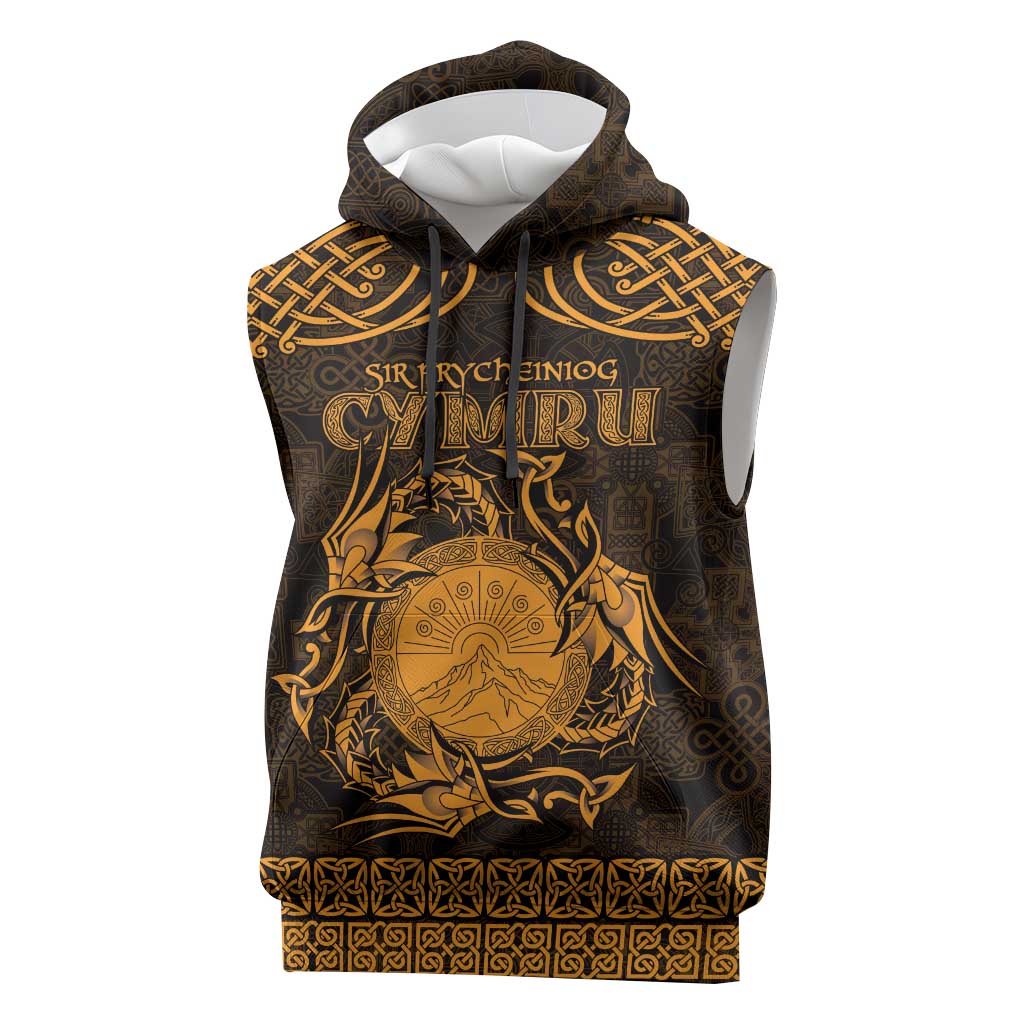 Personalized Brecknockshire Sir Frycheiniog Sleeveless Hoodie Gold Brecon Beacons Mountain Celtic-inspired - Wonder Print Shop