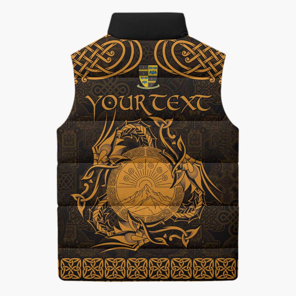 Personalized Brecknockshire Sir Frycheiniog Sleeveless Puffer Jacket Gold Brecon Beacons Mountain Celtic-inspired - Wonder Print Shop