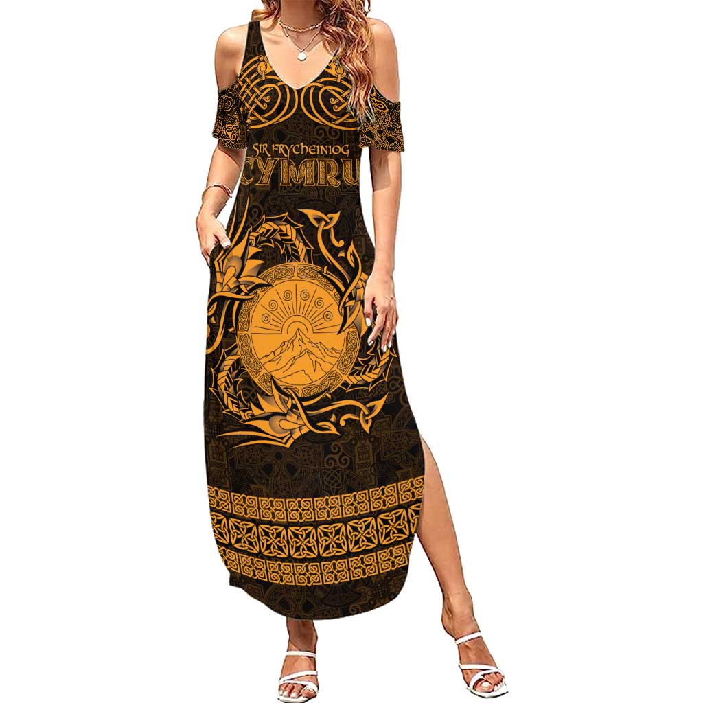 Personalized Brecknockshire Sir Frycheiniog Summer Maxi Dress Gold Brecon Beacons Mountain Celtic-inspired - Wonder Print Shop