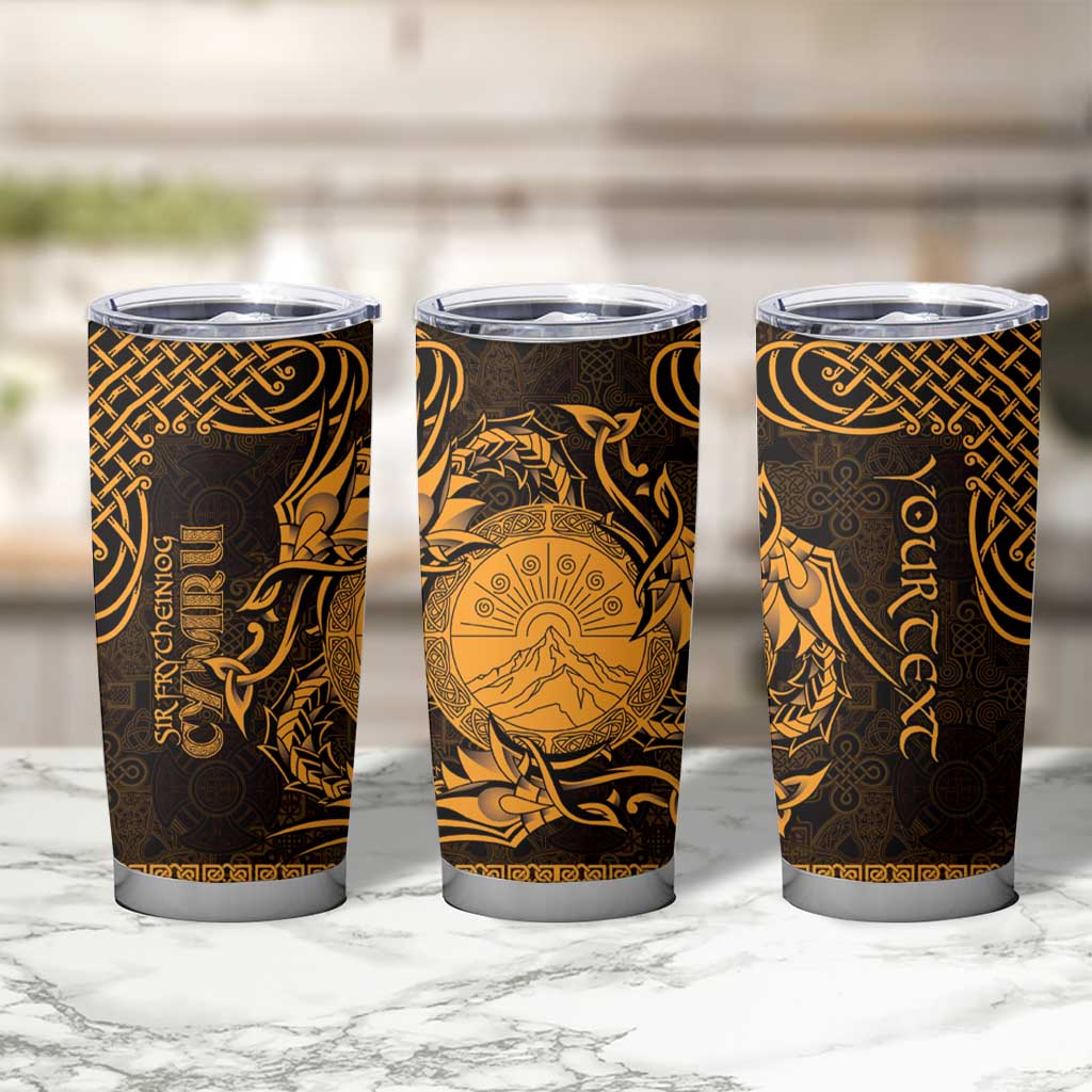 Personalized Brecknockshire Sir Frycheiniog Tumbler Cup Gold Brecon Beacons Mountain Celtic-inspired - Wonder Print Shop