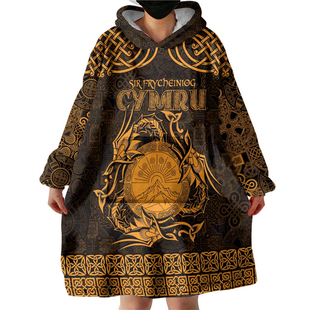 Personalized Brecknockshire Sir Frycheiniog Wearable Blanket Hoodie Gold Brecon Beacons Mountain Celtic-inspired - Wonder Print Shop