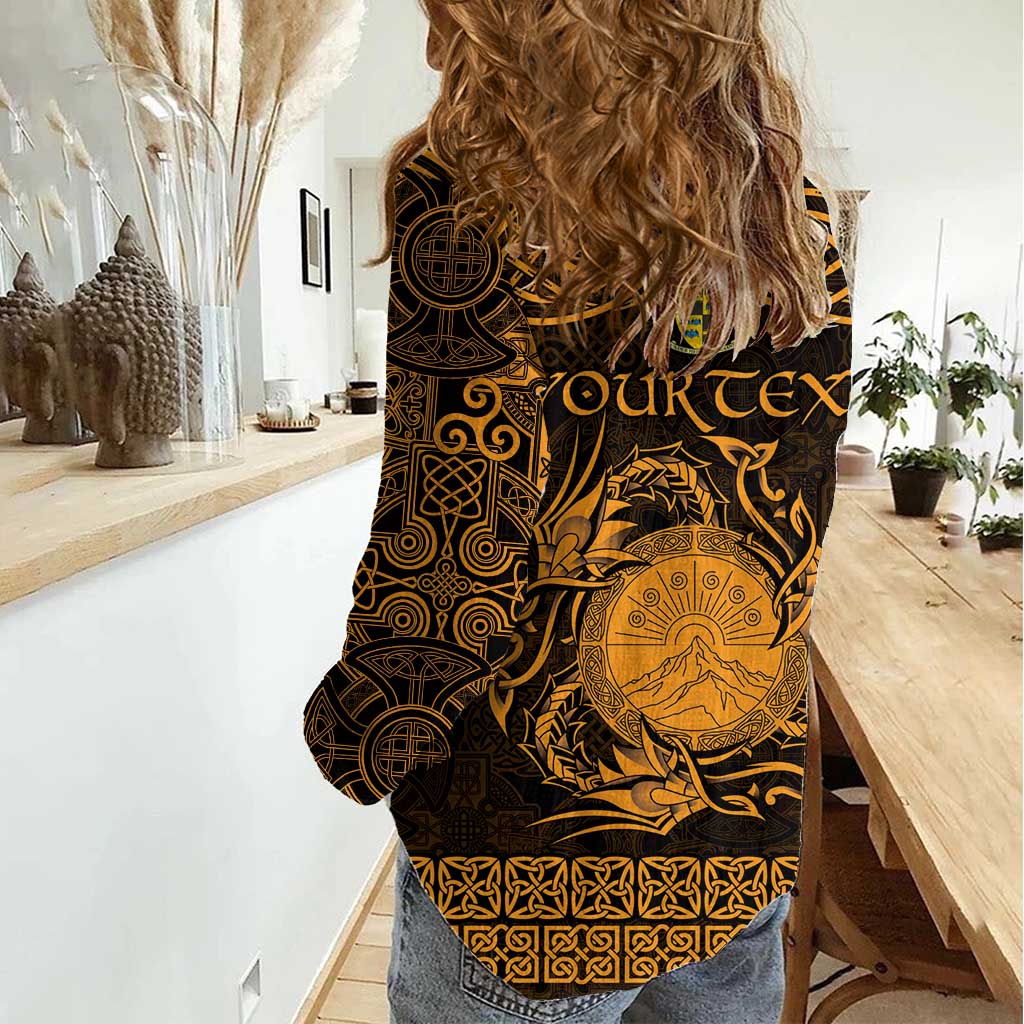 Personalized Brecknockshire Sir Frycheiniog Women Casual Shirt Gold Brecon Beacons Mountain Celtic-inspired - Wonder Print Shop