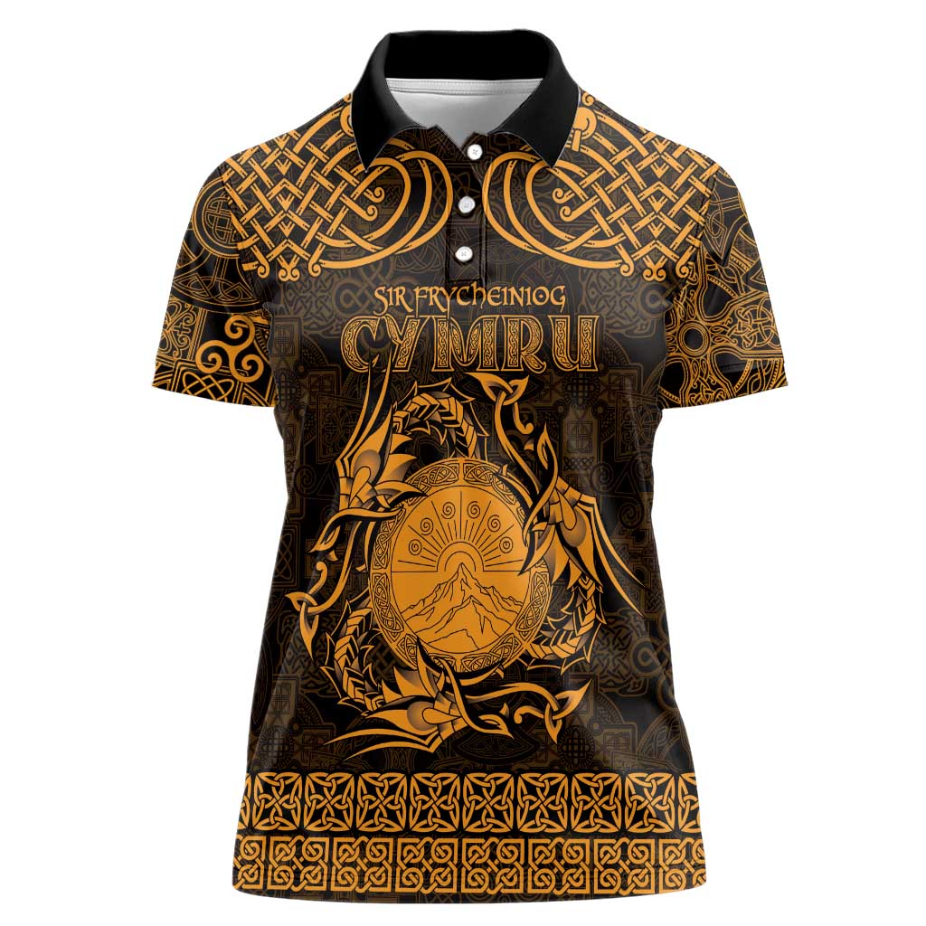 Personalized Brecknockshire Sir Frycheiniog Women Polo Shirt Gold Brecon Beacons Mountain Celtic-inspired - Wonder Print Shop