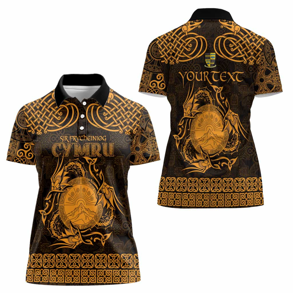Personalized Brecknockshire Sir Frycheiniog Women Polo Shirt Gold Brecon Beacons Mountain Celtic-inspired - Wonder Print Shop