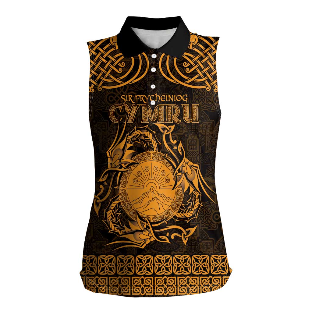 Personalized Brecknockshire Sir Frycheiniog Women Sleeveless Polo Shirt Gold Brecon Beacons Mountain Celtic-inspired - Wonder Print Shop