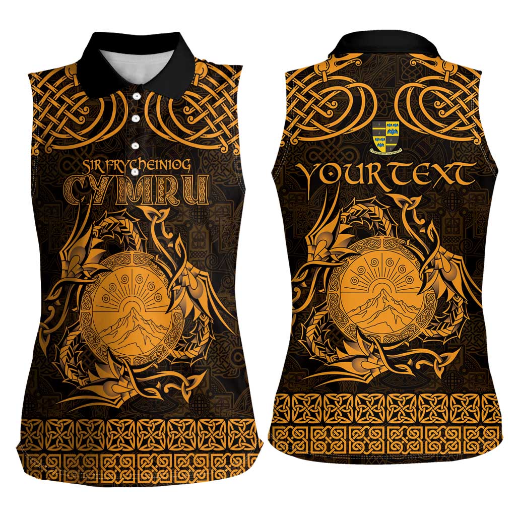 Personalized Brecknockshire Sir Frycheiniog Women Sleeveless Polo Shirt Gold Brecon Beacons Mountain Celtic-inspired - Wonder Print Shop