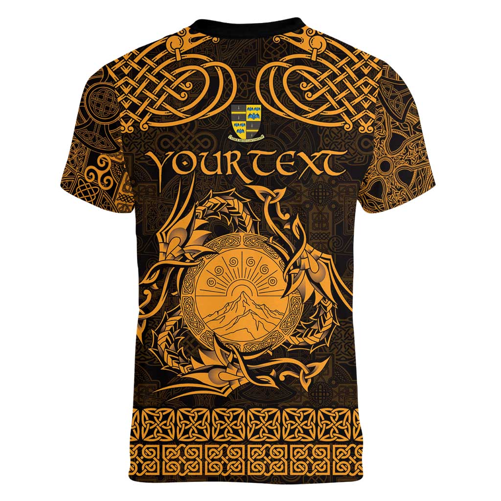 Personalized Brecknockshire Sir Frycheiniog Women V-Neck T-Shirt Gold Brecon Beacons Mountain Celtic-inspired - Wonder Print Shop