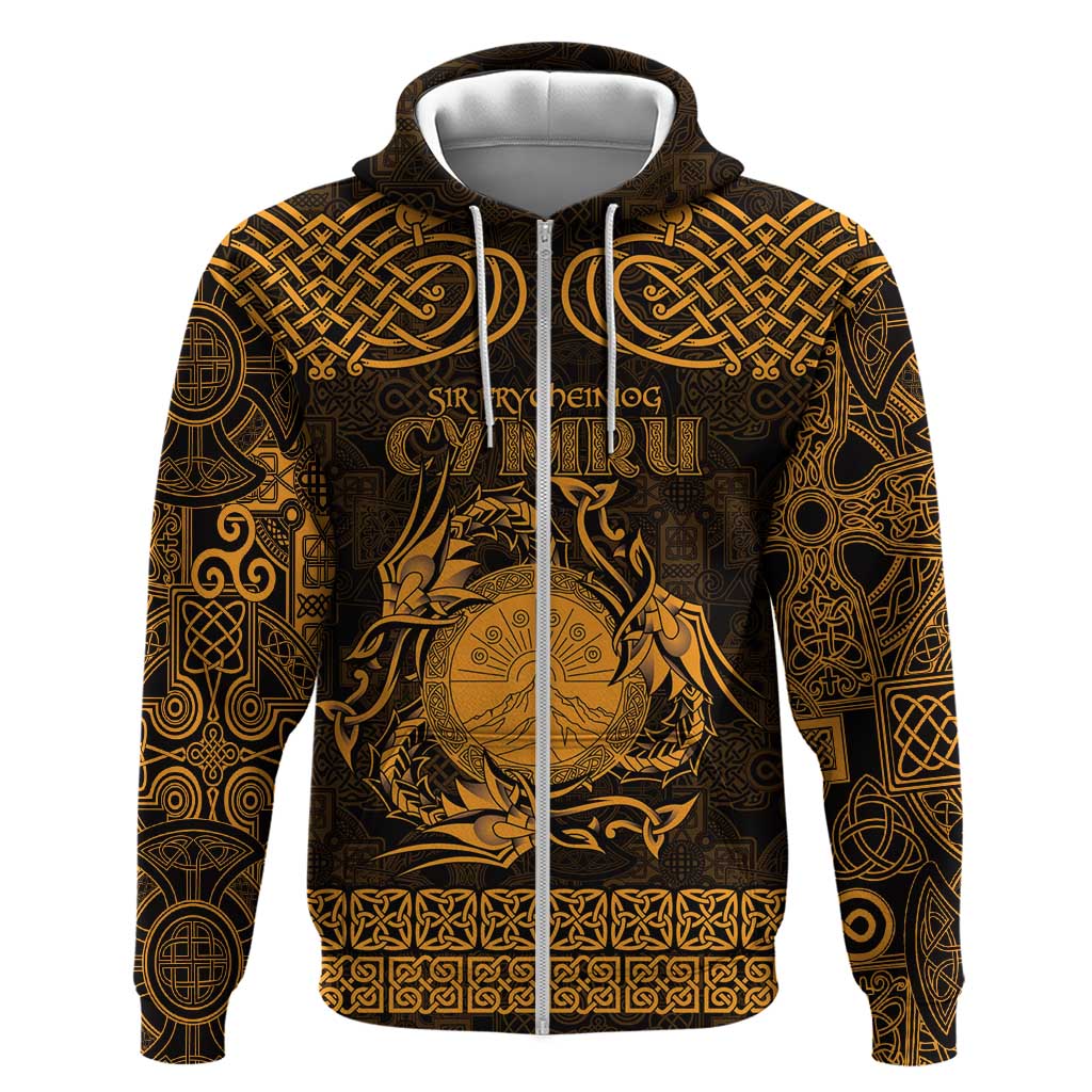 Personalized Brecknockshire Sir Frycheiniog Zip Hoodie Gold Brecon Beacons Mountain Celtic-inspired - Wonder Print Shop