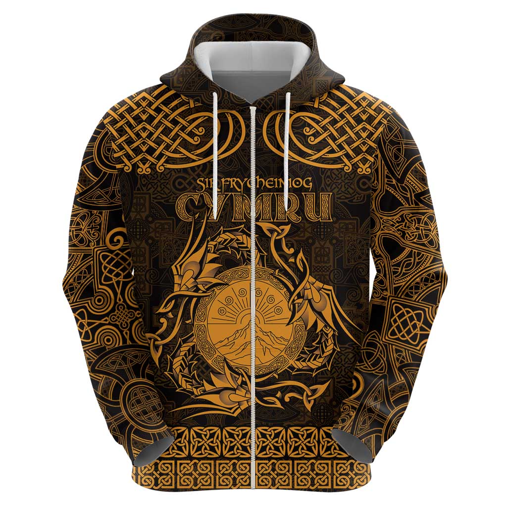 Personalized Brecknockshire Sir Frycheiniog Zip Hoodie Gold Brecon Beacons Mountain Celtic-inspired - Wonder Print Shop