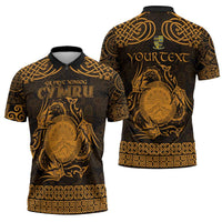 Personalized Brecknockshire Sir Frycheiniog Zipper Polo Shirt Gold Brecon Beacons Mountain Celtic-inspired - Wonder Print Shop