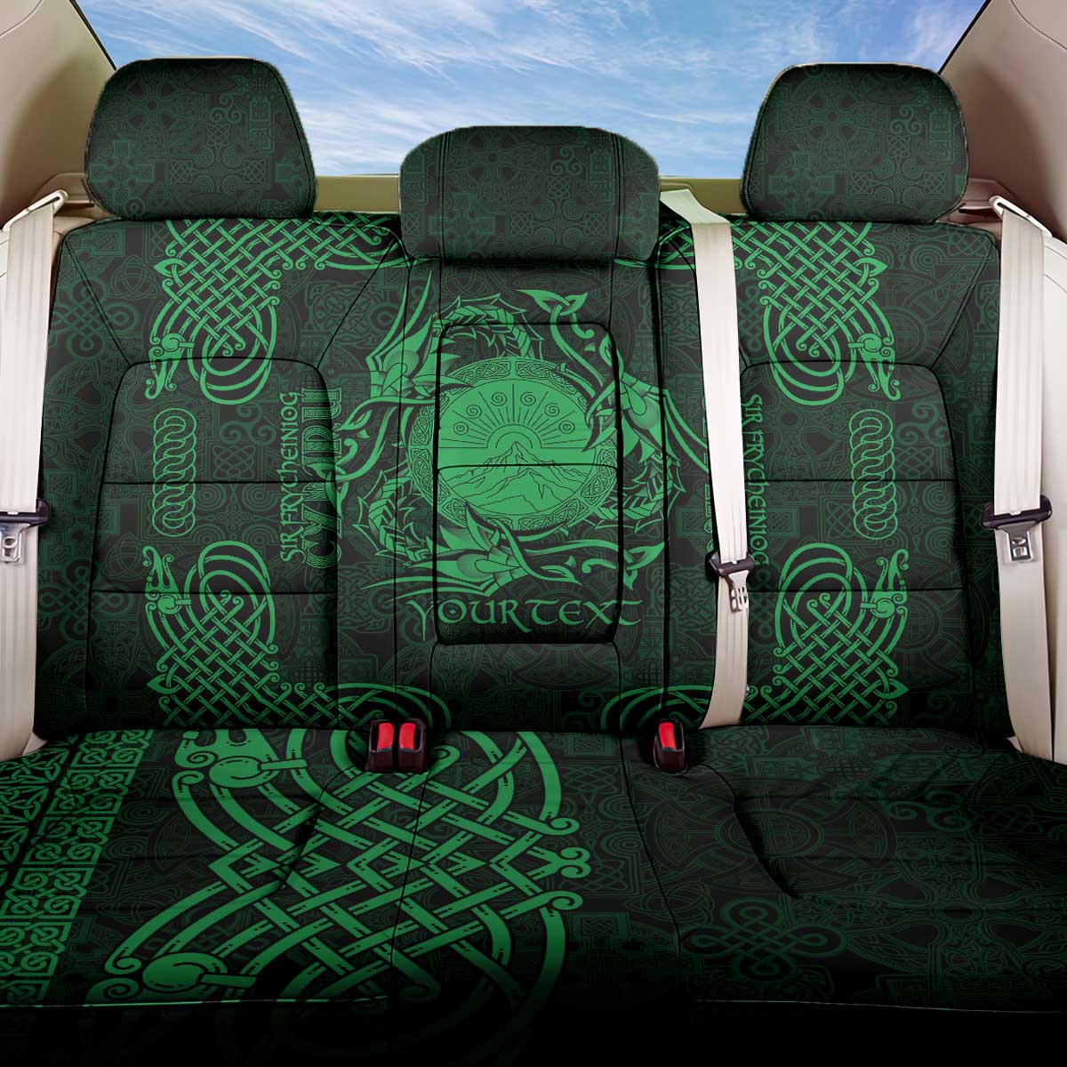 Personalized Brecknockshire Sir Frycheiniog Back Car Seat Cover Green Brecon Beacons Mountain Celtic-inspired - Wonder Print Shop