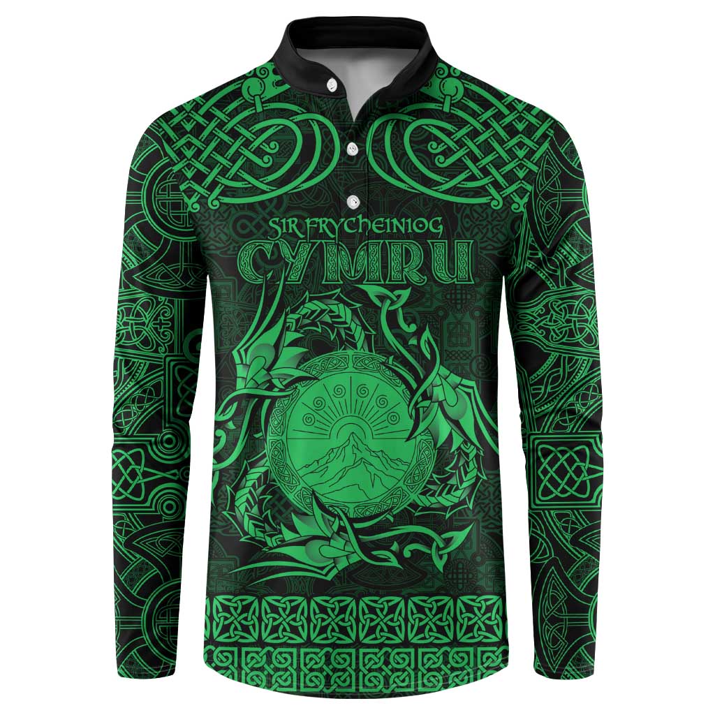 Personalized Brecknockshire Sir Frycheiniog Button Sweatshirt Green Brecon Beacons Mountain Celtic-inspired - Wonder Print Shop