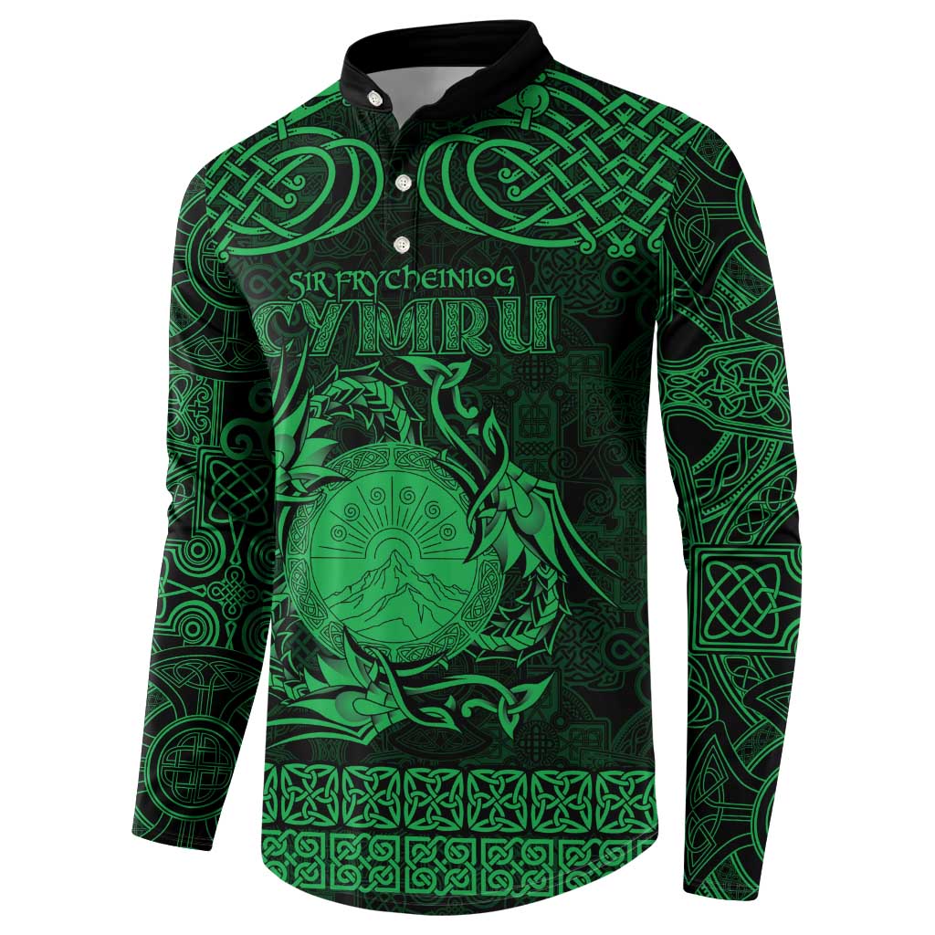 Personalized Brecknockshire Sir Frycheiniog Button Sweatshirt Green Brecon Beacons Mountain Celtic-inspired - Wonder Print Shop