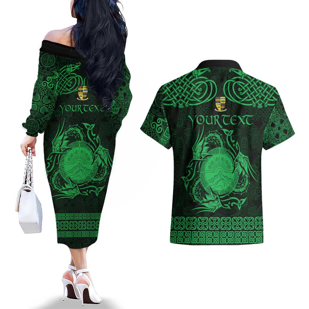 Personalized Brecknockshire Sir Frycheiniog Couples Matching Off The Shoulder Long Sleeve Dress and Hawaiian Shirt Green Brecon Beacons Mountain Celtic-inspired - Wonder Print Shop