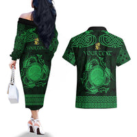 Personalized Brecknockshire Sir Frycheiniog Couples Matching Off The Shoulder Long Sleeve Dress and Hawaiian Shirt Green Brecon Beacons Mountain Celtic-inspired - Wonder Print Shop