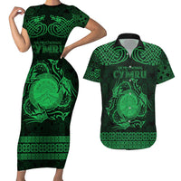Personalized Brecknockshire Sir Frycheiniog Couples Matching Short Sleeve Bodycon Dress and Hawaiian Shirt Green Brecon Beacons Mountain Celtic-inspired - Wonder Print Shop