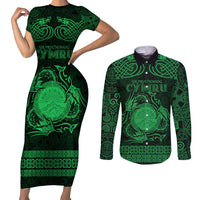 Personalized Brecknockshire Sir Frycheiniog Couples Matching Short Sleeve Bodycon Dress and Long Sleeve Button Shirt Green Brecon Beacons Mountain Celtic-inspired - Wonder Print Shop