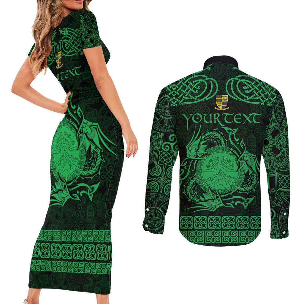 Personalized Brecknockshire Sir Frycheiniog Couples Matching Short Sleeve Bodycon Dress and Long Sleeve Button Shirt Green Brecon Beacons Mountain Celtic-inspired - Wonder Print Shop