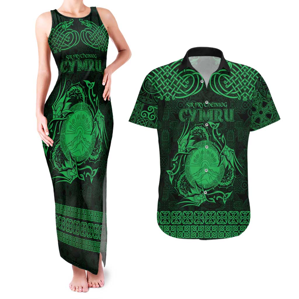 Personalized Brecknockshire Sir Frycheiniog Couples Matching Tank Maxi Dress and Hawaiian Shirt Green Brecon Beacons Mountain Celtic-inspired - Wonder Print Shop