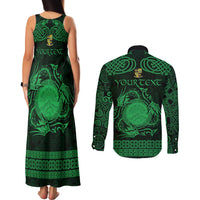 Personalized Brecknockshire Sir Frycheiniog Couples Matching Tank Maxi Dress and Long Sleeve Button Shirt Green Brecon Beacons Mountain Celtic-inspired - Wonder Print Shop
