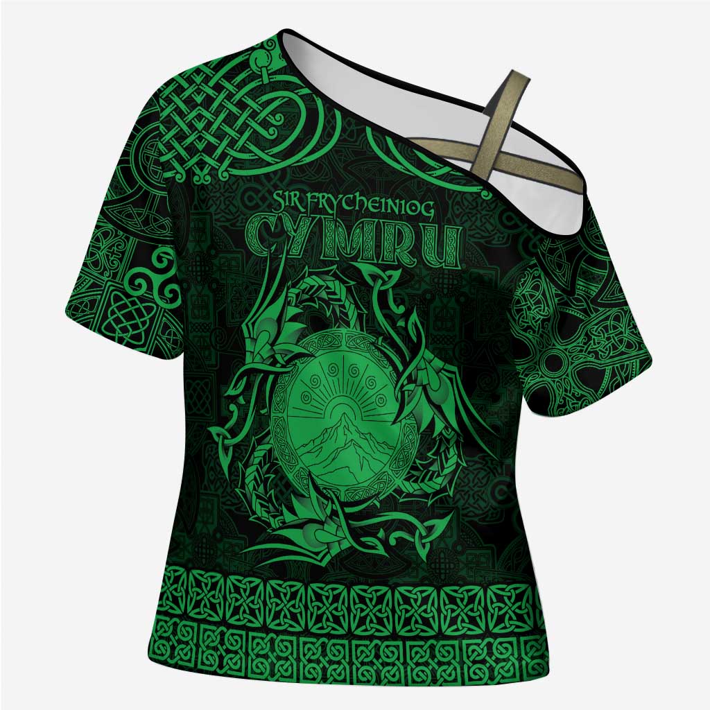 Personalized Brecknockshire Sir Frycheiniog Cross Shoulder Shirt Green Brecon Beacons Mountain Celtic-inspired - Wonder Print Shop