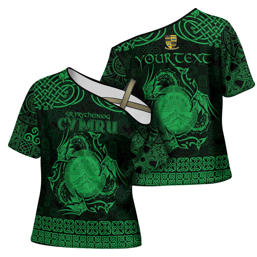 Personalized Brecknockshire Sir Frycheiniog Cross Shoulder Shirt Green Brecon Beacons Mountain Celtic-inspired - Wonder Print Shop