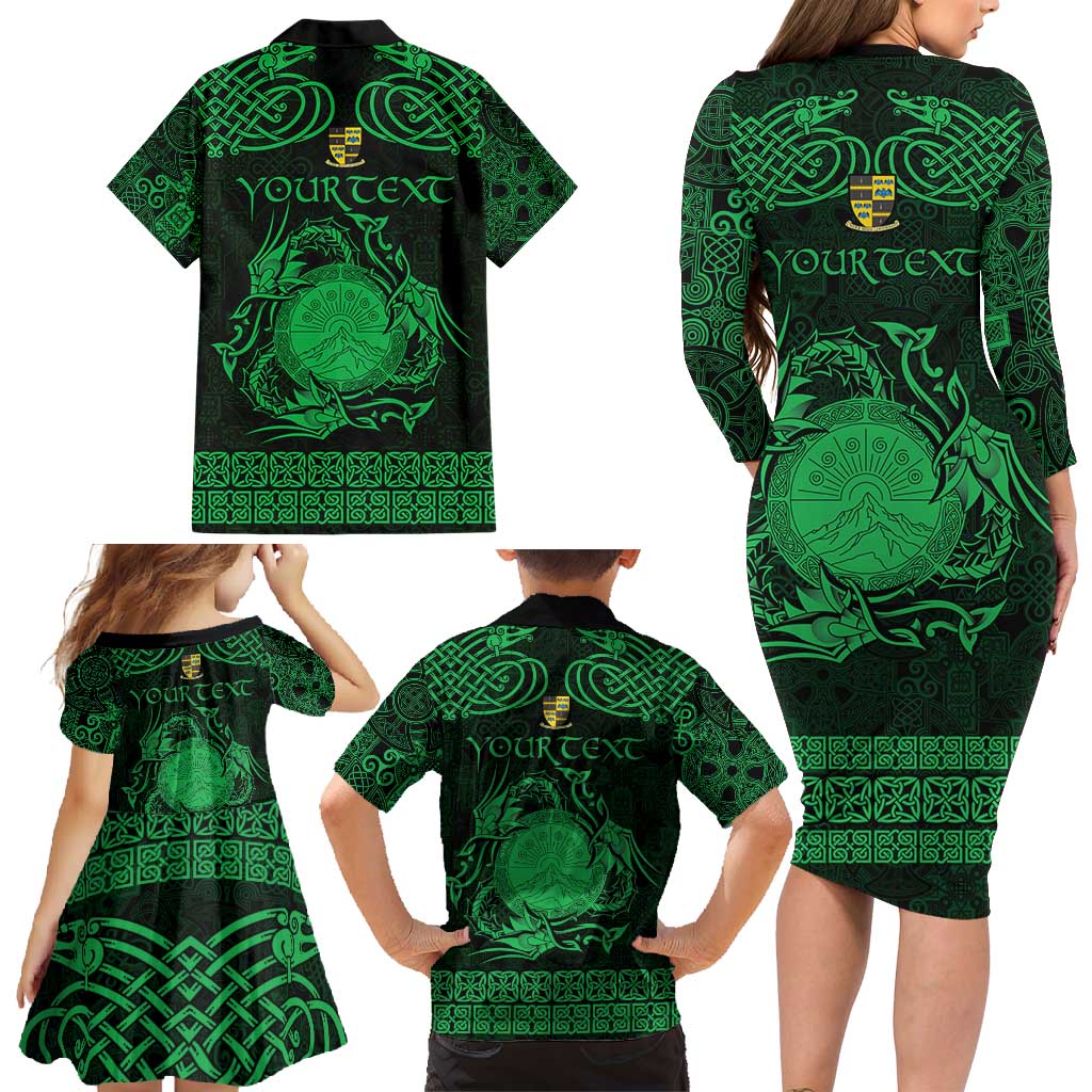 Personalized Brecknockshire Sir Frycheiniog Family Matching Long Sleeve Bodycon Dress and Hawaiian Shirt Green Brecon Beacons Mountain Celtic-inspired - Wonder Print Shop