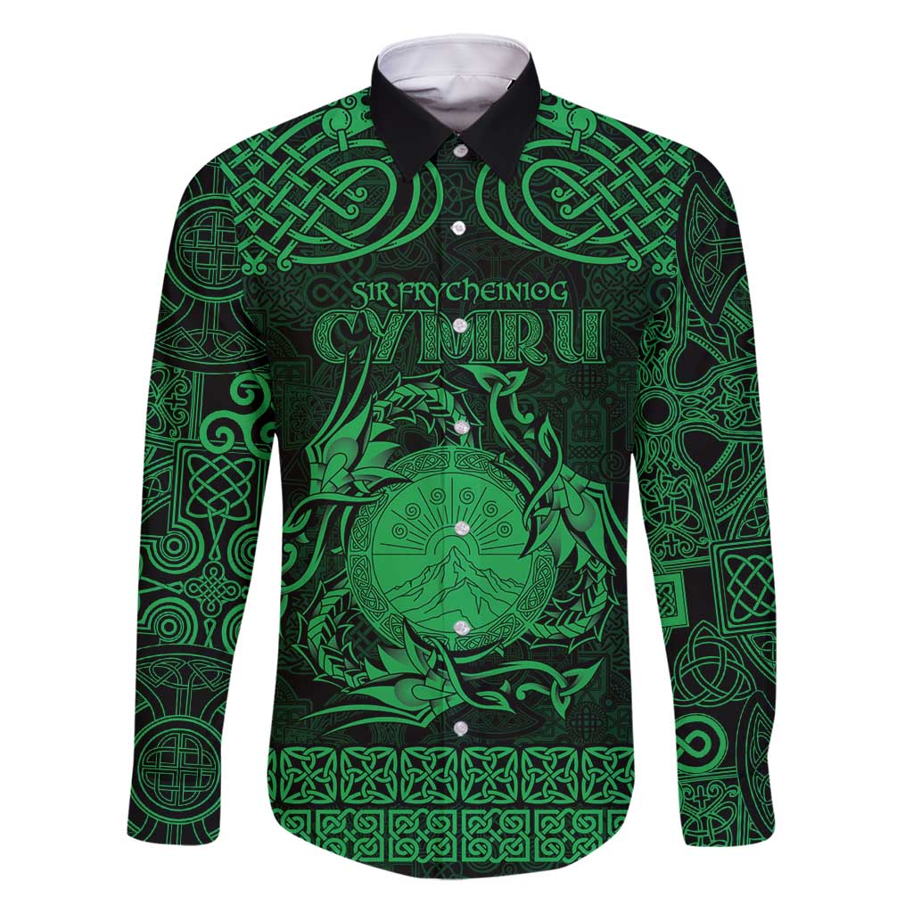 Personalized Brecknockshire Sir Frycheiniog Family Matching Long Sleeve Bodycon Dress and Hawaiian Shirt Green Brecon Beacons Mountain Celtic-inspired - Wonder Print Shop