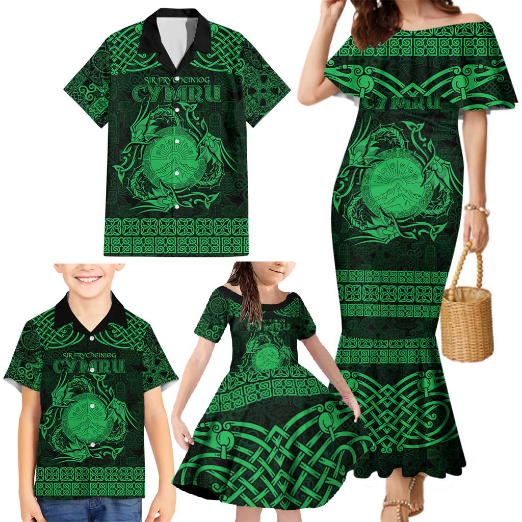 Personalized Brecknockshire Sir Frycheiniog Family Matching Mermaid Dress and Hawaiian Shirt Green Brecon Beacons Mountain Celtic-inspired - Wonder Print Shop