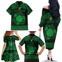 Personalized Brecknockshire Sir Frycheiniog Family Matching Off The Shoulder Long Sleeve Dress and Hawaiian Shirt Green Brecon Beacons Mountain Celtic-inspired - Wonder Print Shop