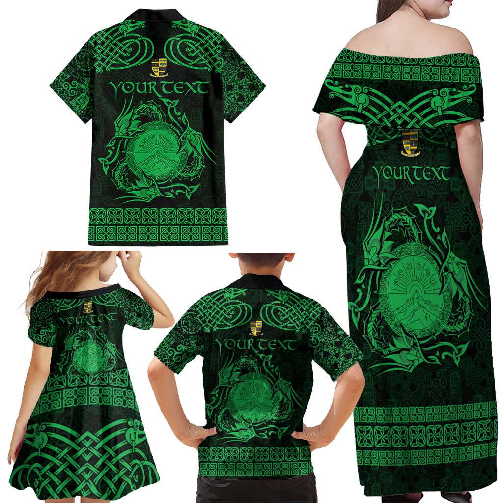 Personalized Brecknockshire Sir Frycheiniog Family Matching Off Shoulder Maxi Dress and Hawaiian Shirt Green Brecon Beacons Mountain Celtic-inspired - Wonder Print Shop