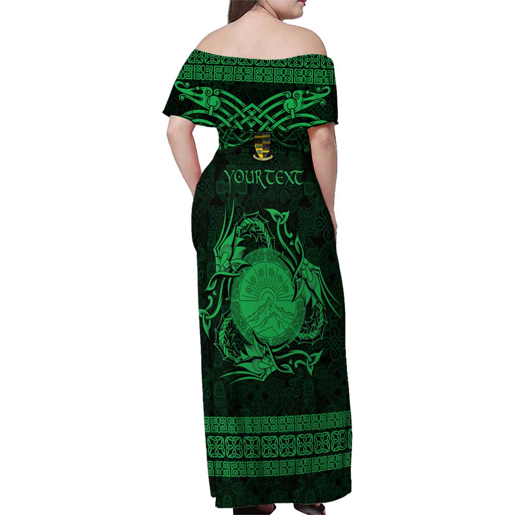 Personalized Brecknockshire Sir Frycheiniog Family Matching Off Shoulder Maxi Dress and Hawaiian Shirt Green Brecon Beacons Mountain Celtic-inspired - Wonder Print Shop