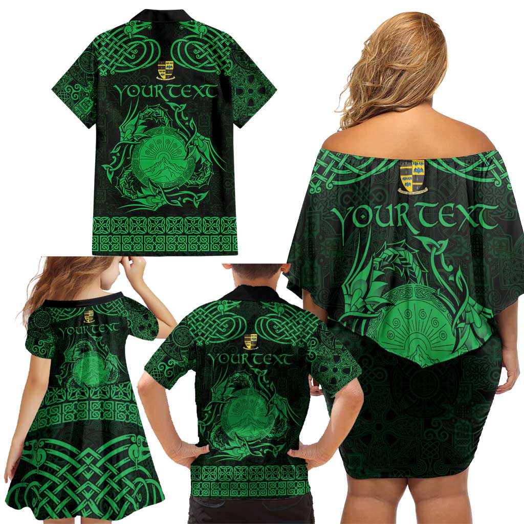 Personalized Brecknockshire Sir Frycheiniog Family Matching Off Shoulder Short Dress and Hawaiian Shirt Green Brecon Beacons Mountain Celtic-inspired - Wonder Print Shop
