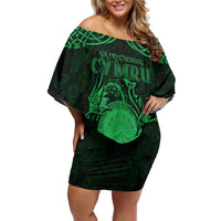 Personalized Brecknockshire Sir Frycheiniog Family Matching Off Shoulder Short Dress and Hawaiian Shirt Green Brecon Beacons Mountain Celtic-inspired - Wonder Print Shop