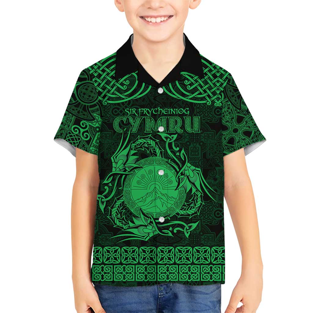 Personalized Brecknockshire Sir Frycheiniog Family Matching Off Shoulder Short Dress and Hawaiian Shirt Green Brecon Beacons Mountain Celtic-inspired - Wonder Print Shop