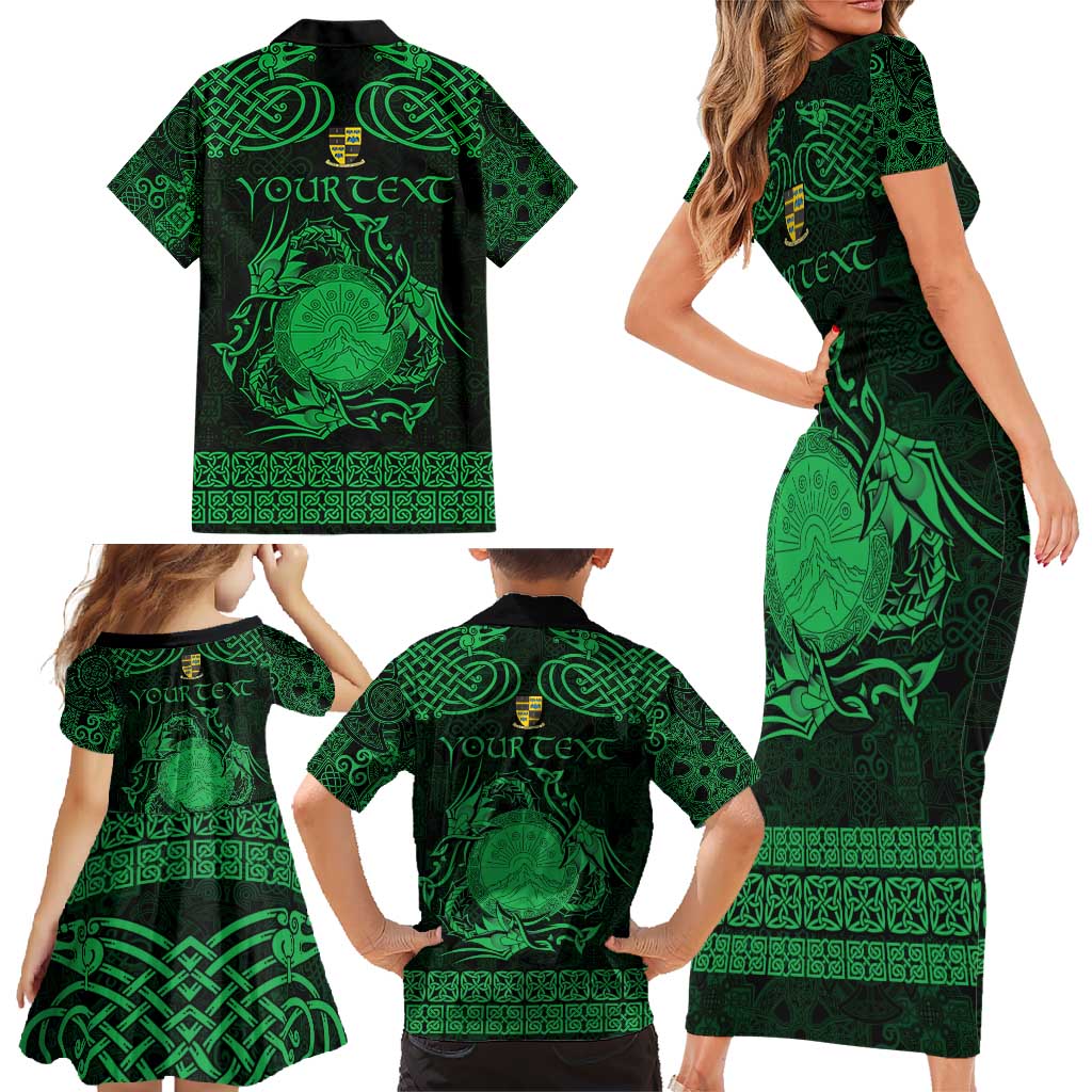 Personalized Brecknockshire Sir Frycheiniog Family Matching Short Sleeve Bodycon Dress and Hawaiian Shirt Green Brecon Beacons Mountain Celtic-inspired - Wonder Print Shop