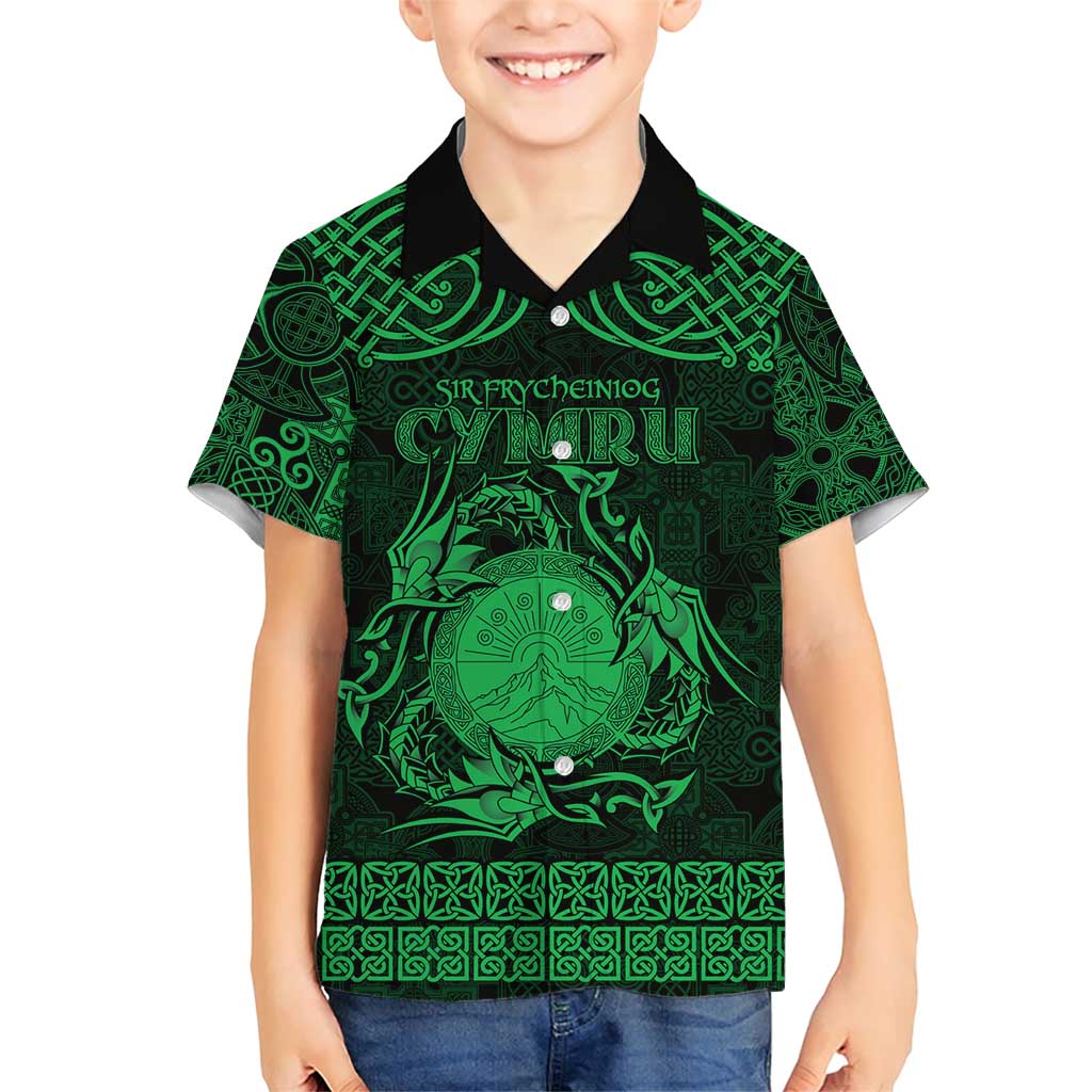 Personalized Brecknockshire Sir Frycheiniog Family Matching Short Sleeve Bodycon Dress and Hawaiian Shirt Green Brecon Beacons Mountain Celtic-inspired - Wonder Print Shop