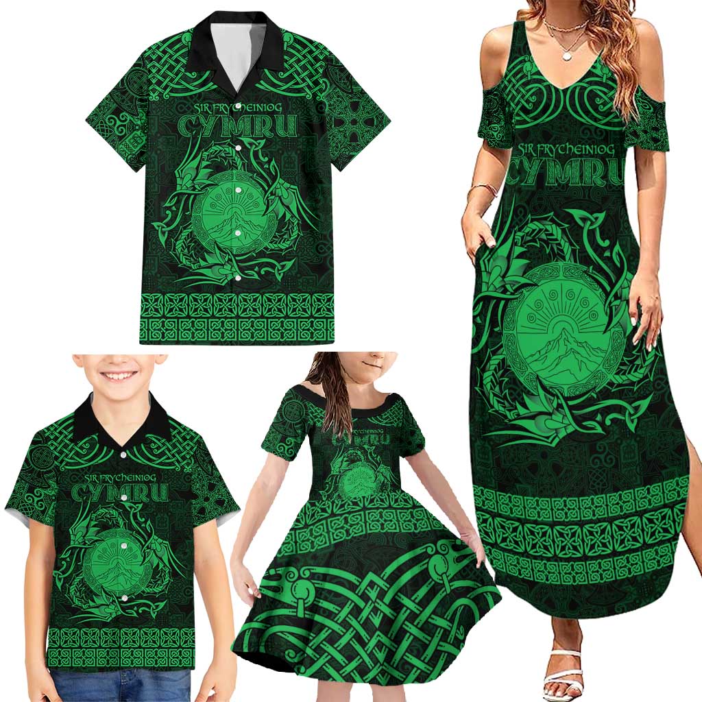 Personalized Brecknockshire Sir Frycheiniog Family Matching Summer Maxi Dress and Hawaiian Shirt Green Brecon Beacons Mountain Celtic-inspired - Wonder Print Shop