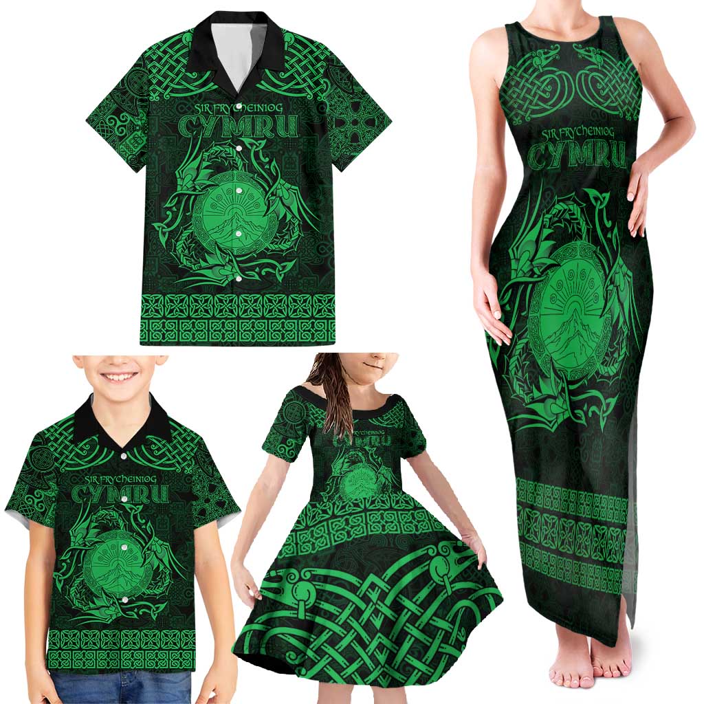 Personalized Brecknockshire Sir Frycheiniog Family Matching Tank Maxi Dress and Hawaiian Shirt Green Brecon Beacons Mountain Celtic-inspired - Wonder Print Shop