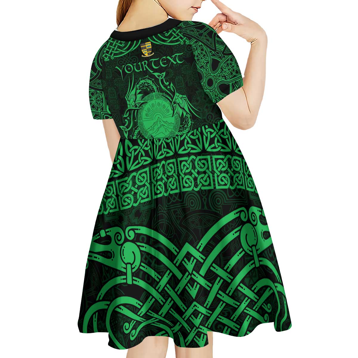 Personalized Brecknockshire Sir Frycheiniog Kid Short Sleeve Dress Green Brecon Beacons Mountain Celtic-inspired - Wonder Print Shop