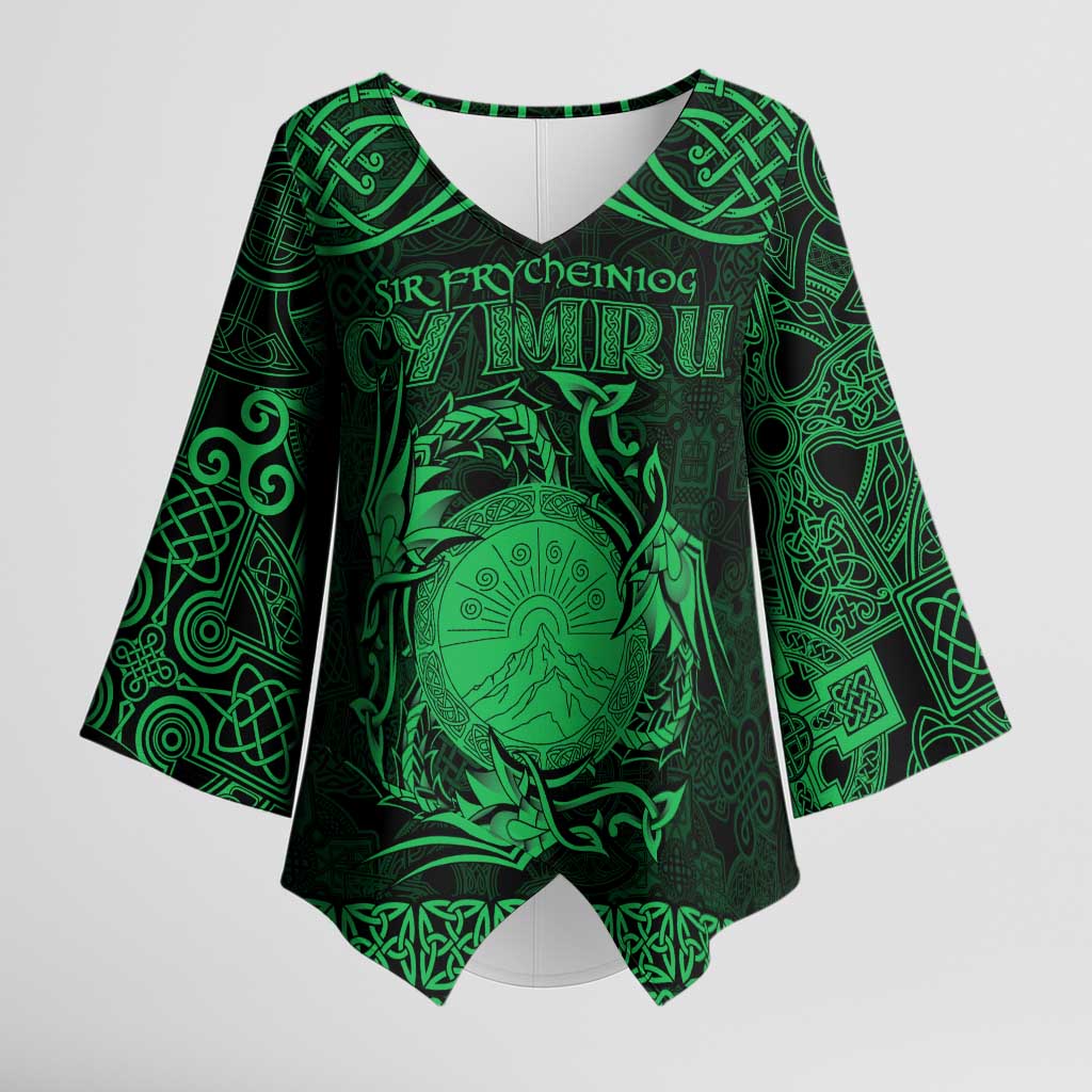 Personalized Brecknockshire Sir Frycheiniog Kimono Sleeve Blouse Green Brecon Beacons Mountain Celtic-inspired - Wonder Print Shop