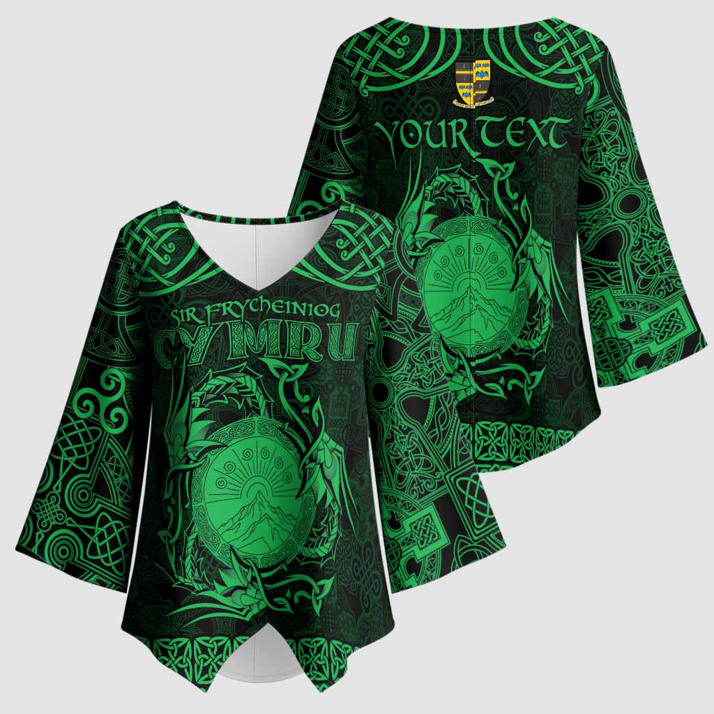 Personalized Brecknockshire Sir Frycheiniog Kimono Sleeve Blouse Green Brecon Beacons Mountain Celtic-inspired - Wonder Print Shop