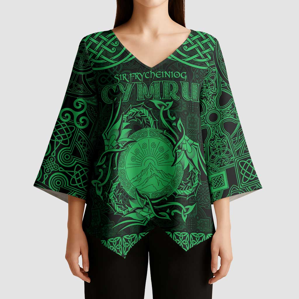 Personalized Brecknockshire Sir Frycheiniog Kimono Sleeve Blouse Green Brecon Beacons Mountain Celtic-inspired - Wonder Print Shop